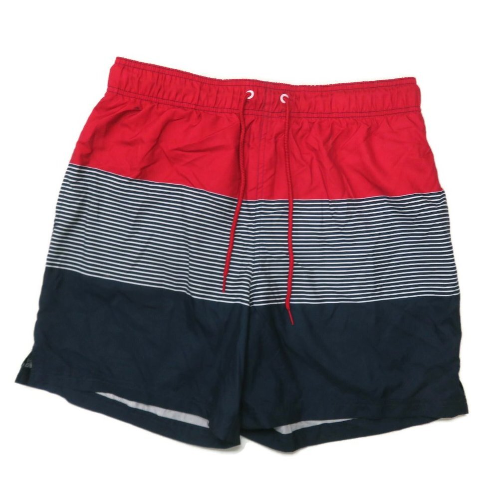 Jake Austin Swim Trunks‎ Shorts Mens Large Lined Striped Colorblock Red Gray